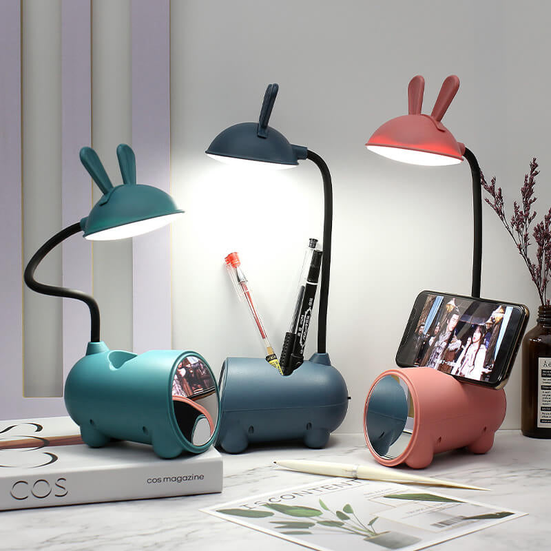 LED Desk Lamp Rabbit with Pen Organizer – Touch Control and USB Charging for Girls
