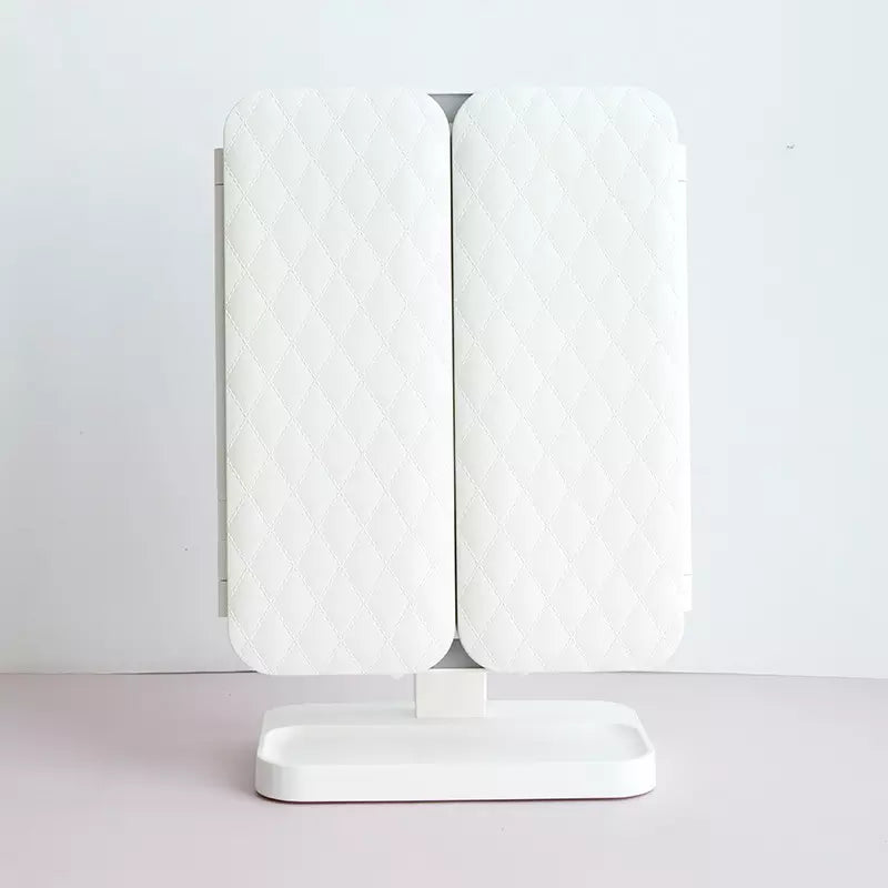 LED Makeup Mirror with Adjustable Magnification and Stylish Storage Tray
