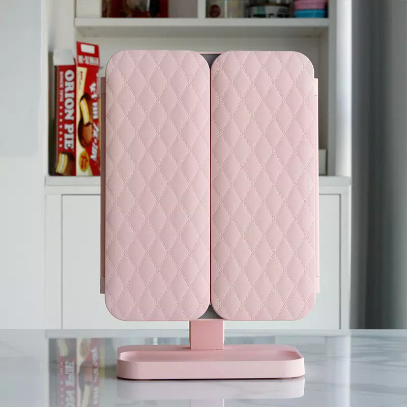LED Makeup Mirror with Adjustable Magnification and Stylish Storage Tray