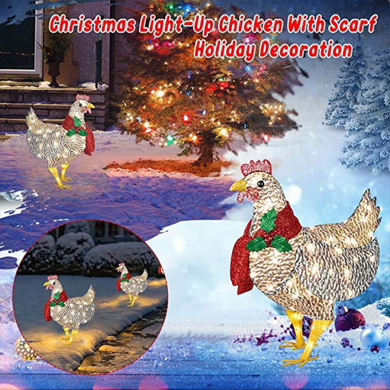Light-Up Chicken with Scarf Christmas Decoration
