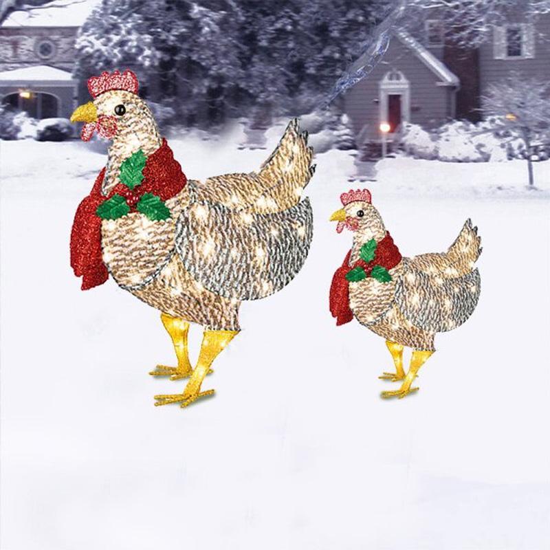 Light-Up Chicken with Scarf Christmas Decoration