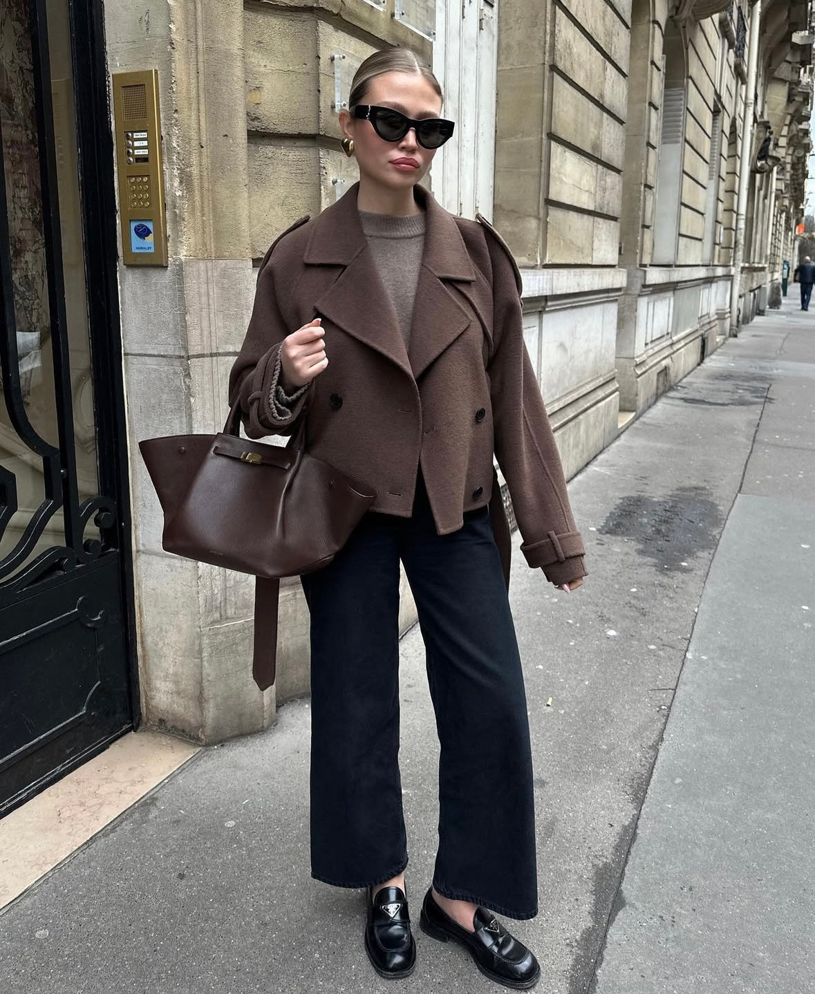 Cropped Belted Coat | Elegant Double-Breasted Women's Coat