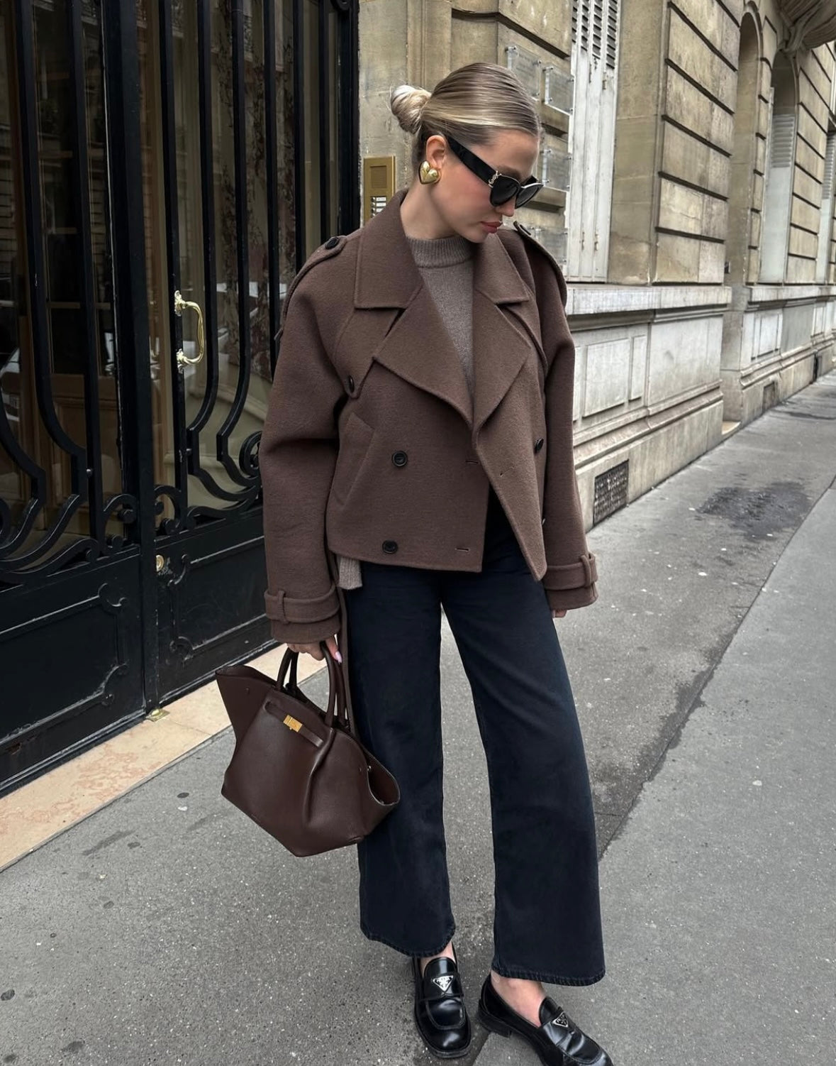 Cropped Belted Coat | Elegant Double-Breasted Women's Coat