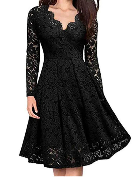 Long Sleeve Slash Neck Lace Dress - Image 1