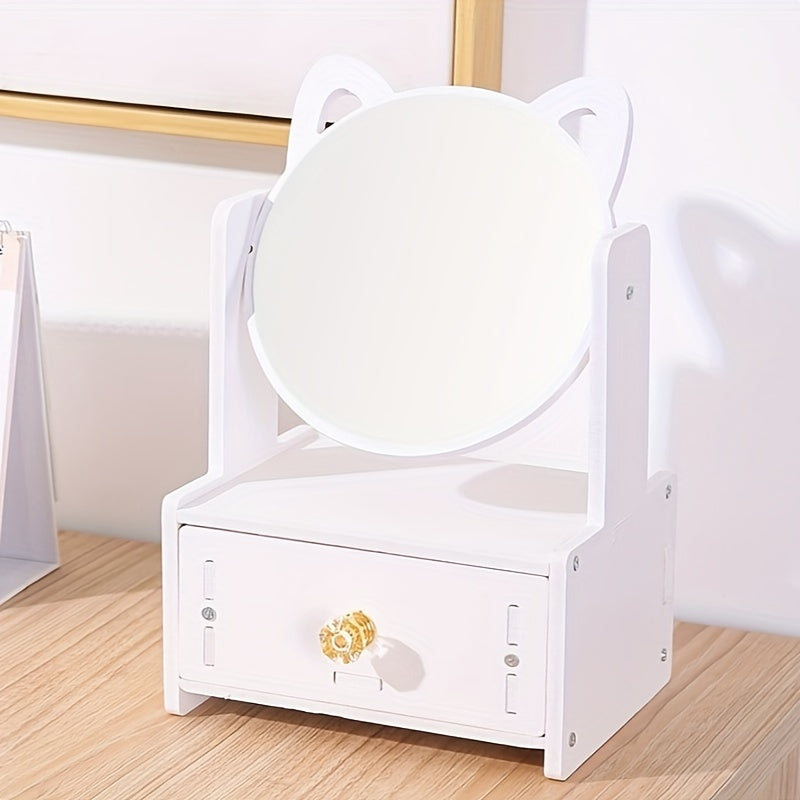 LumiCharm Elegant Makeup Mirror with Storage Drawer – Stylish Tabletop Design for a Refined Beauty Routine