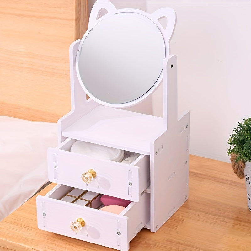 LumiCharm Elegant Makeup Mirror with Storage Drawer – Stylish Tabletop Design for a Refined Beauty Routine