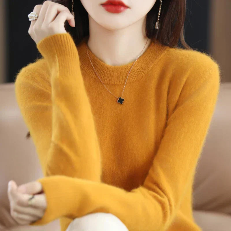 Lyrawea Women’s 100% Cashmere O-Neck Sweater Slim Fit