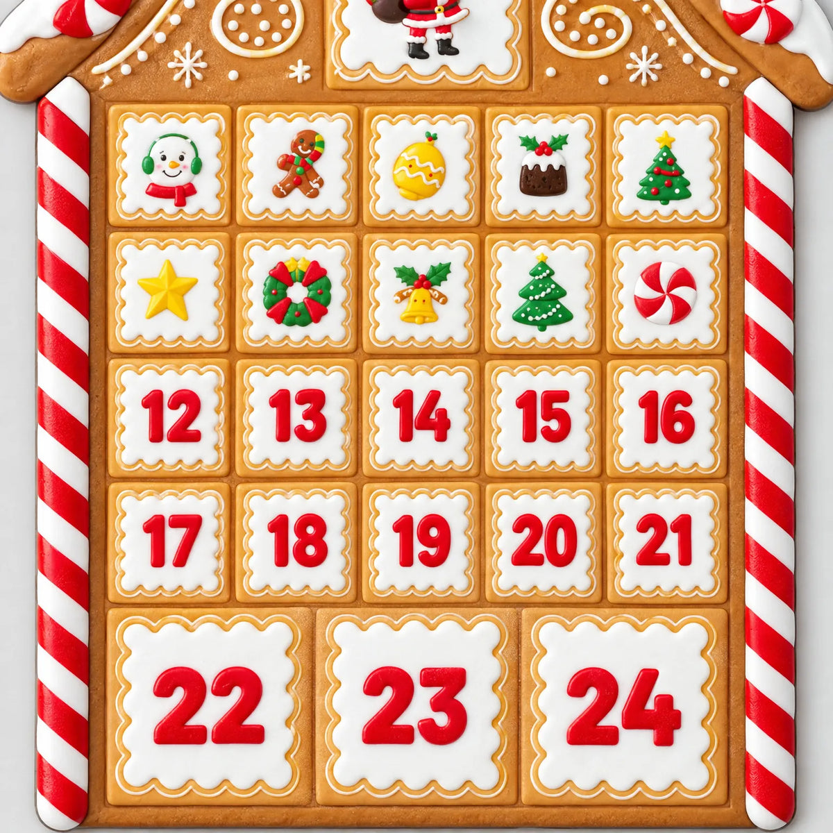 Calendrier de l’Avent maison en pain d’épices magnétique - Calendrier de l’Avent pour réfrigérateur avec 24 aimants de Noël, 37.5 x 28.5 cm