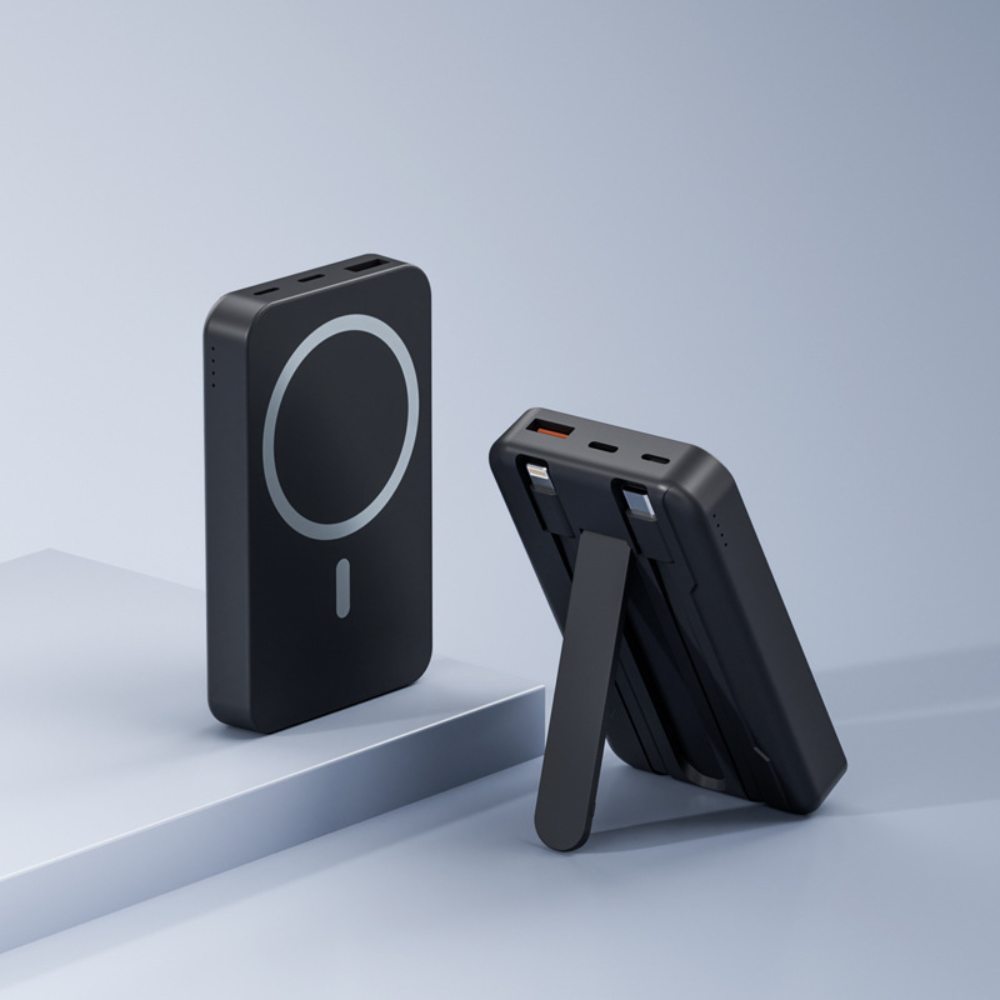 Batterie externe portable magnétique à recharge sans fil avec support