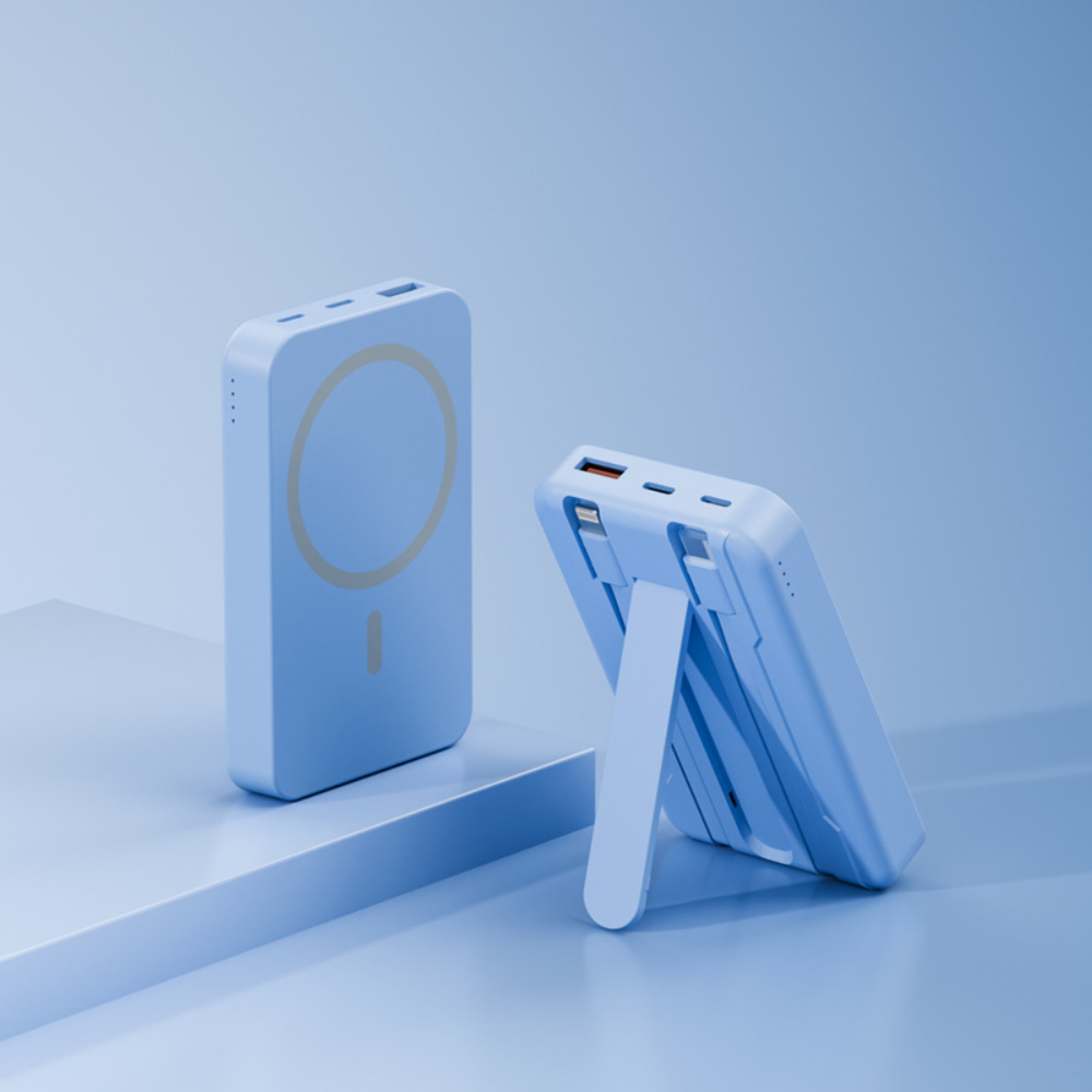 Batterie externe portable magnétique à recharge sans fil avec support