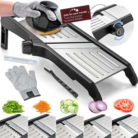 Mandoline with Protective Gloves for Safe Slicing