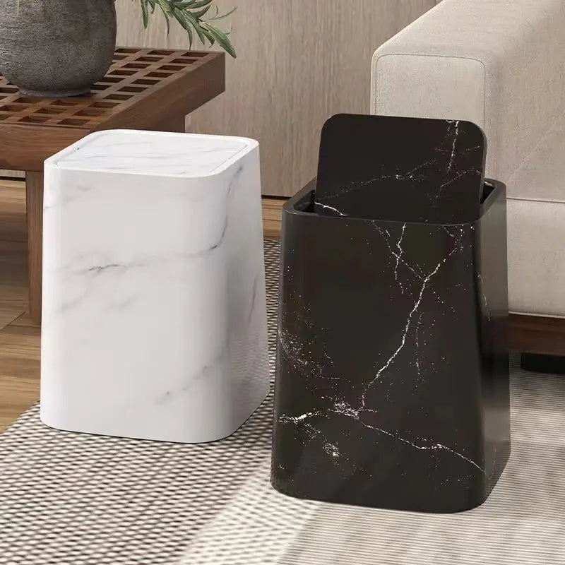Poubelle au design marbre avec couvercle battant