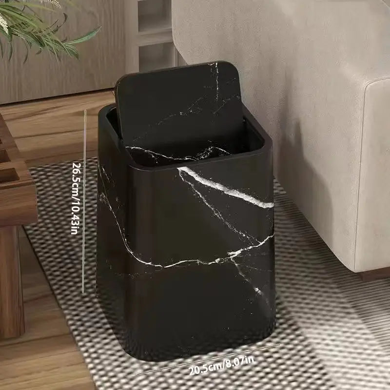 Poubelle au design marbre avec couvercle battant
