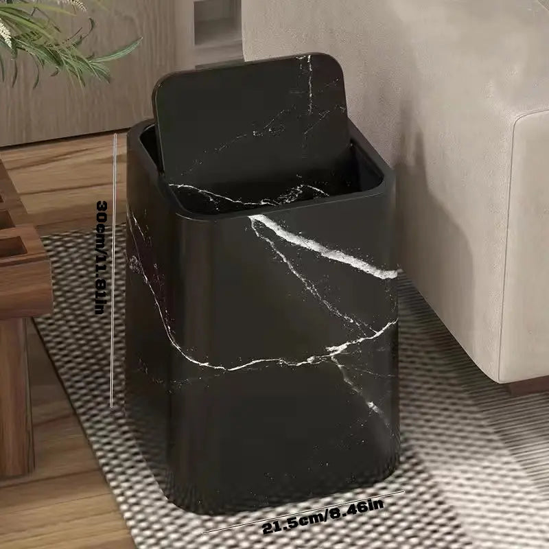 Poubelle au design marbre avec couvercle battant