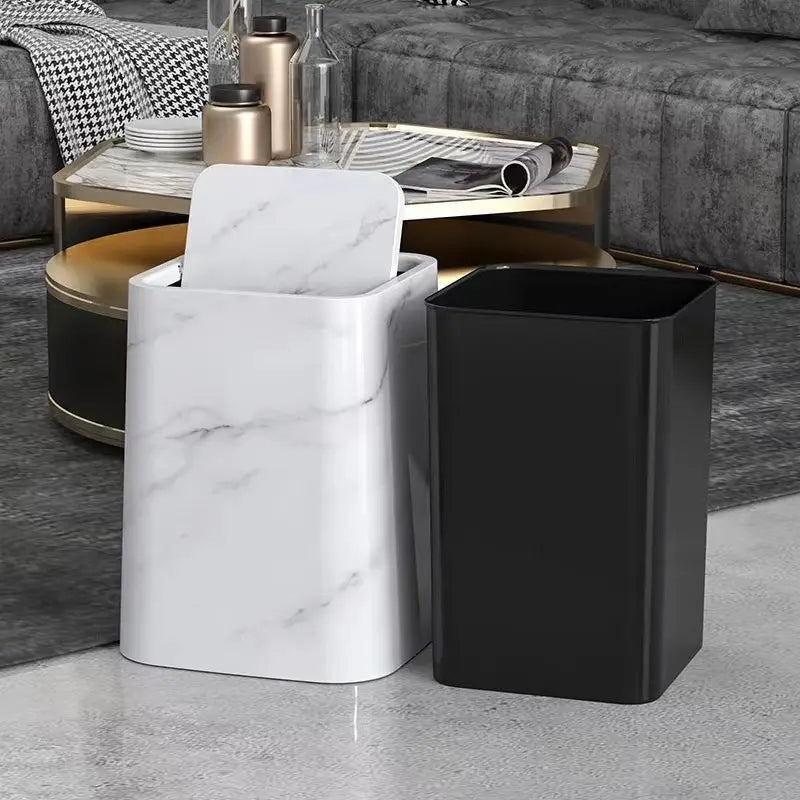 Poubelle au design marbre avec couvercle battant