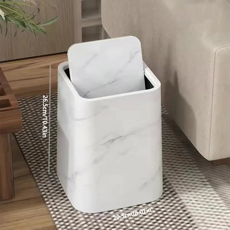 Poubelle au design marbre avec couvercle battant