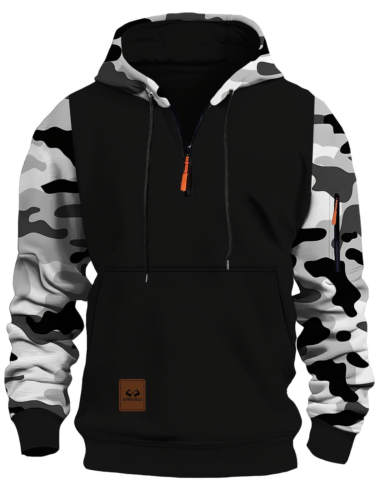 Men's Athletic Hooded Jacket with Camouflage Sleeves