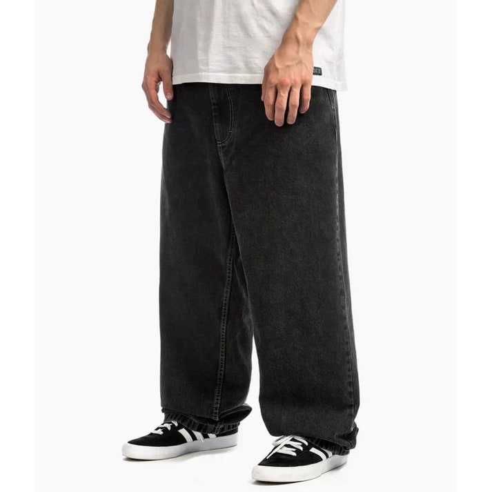 Men's Baggy Loose Fit Low Rise Wide Leg Jeans with Contrast Stitching