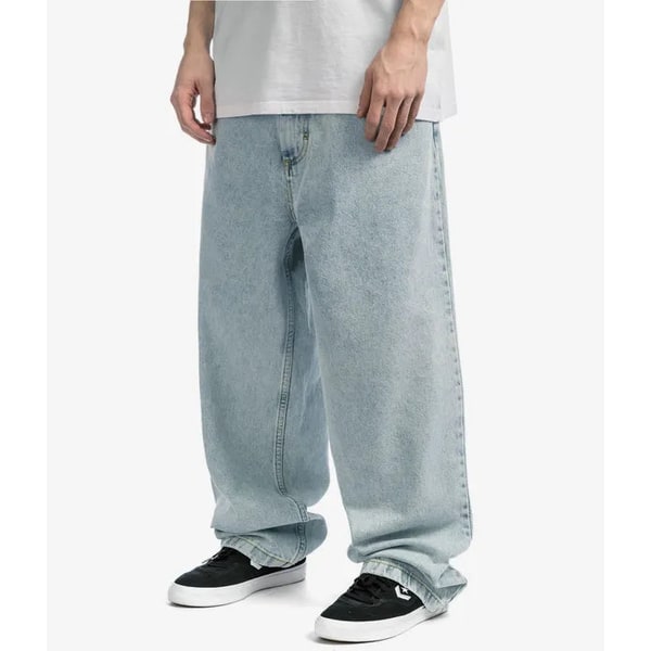 Men's Baggy Loose Fit Low Rise Wide Leg Jeans with Contrast Stitching
