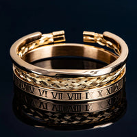 Men's Bracelet Set with Roman Numerals and Braided Design