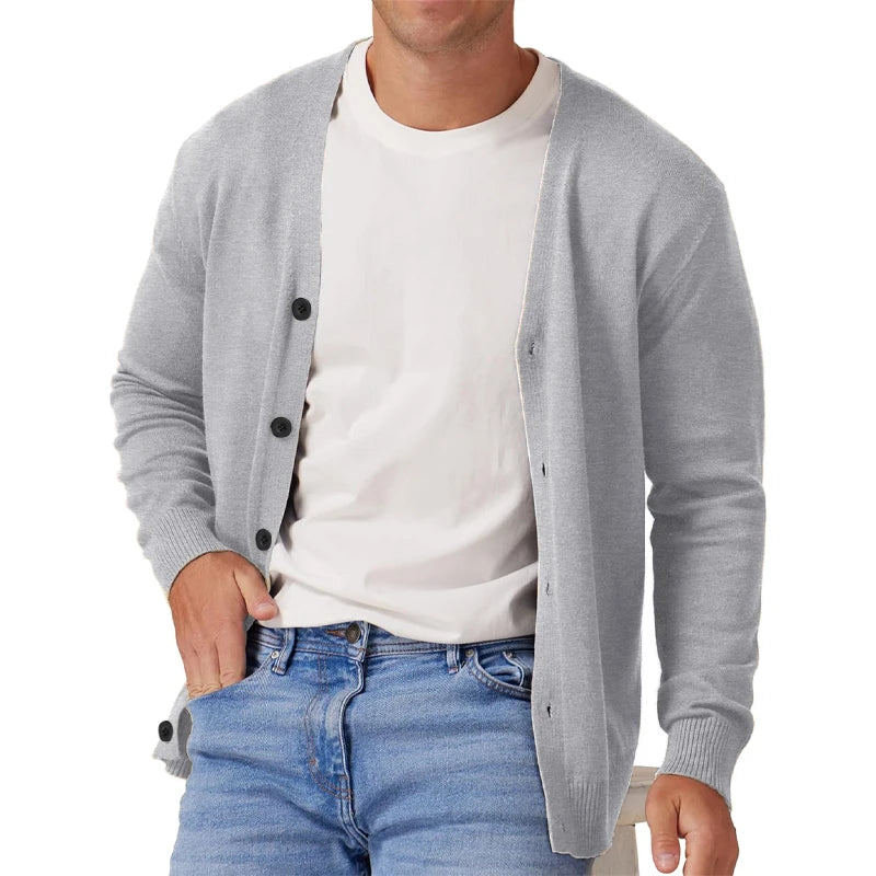 Gilet cardigan décontracté pour homme, à manches longues et col en V