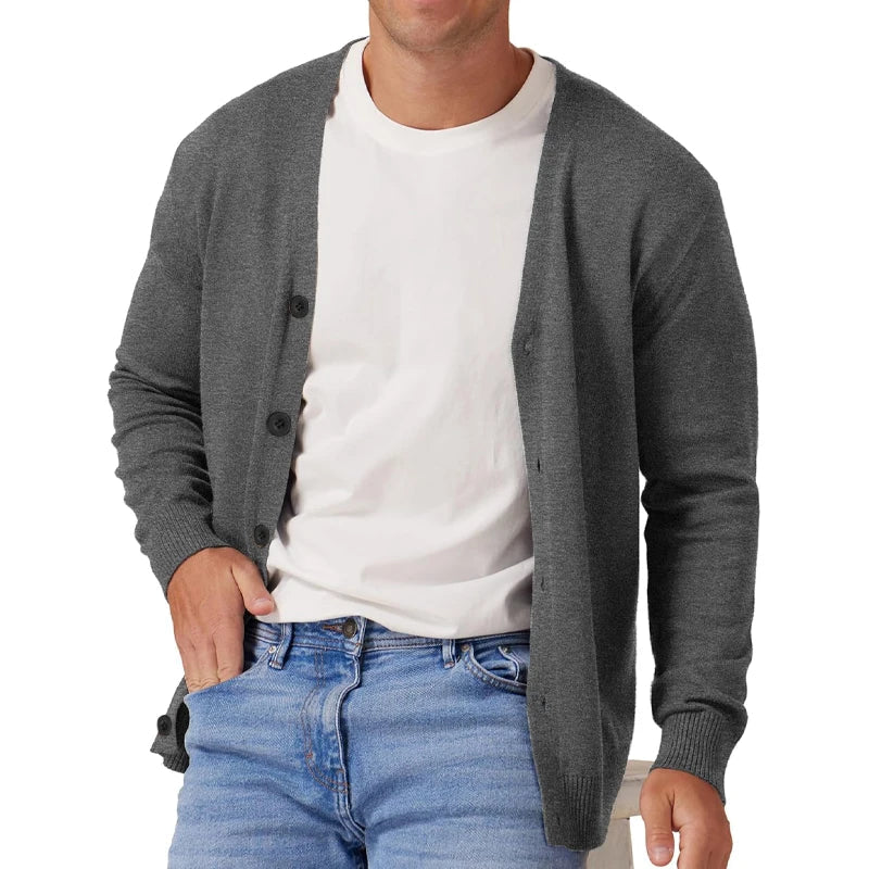 Gilet cardigan décontracté pour homme, à manches longues et col en V
