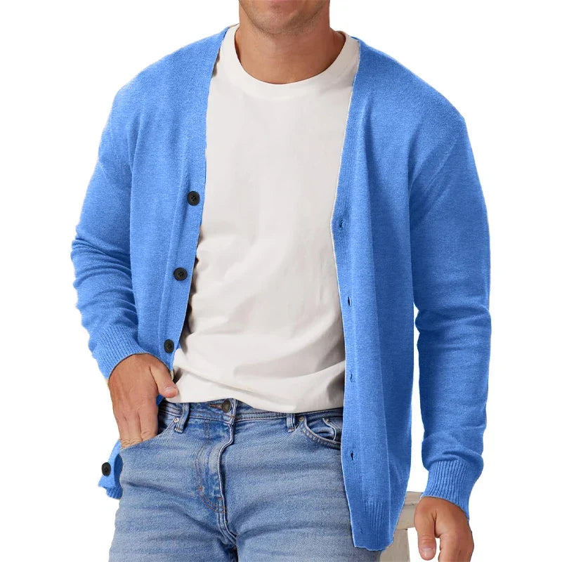 Gilet cardigan décontracté pour homme, à manches longues et col en V
