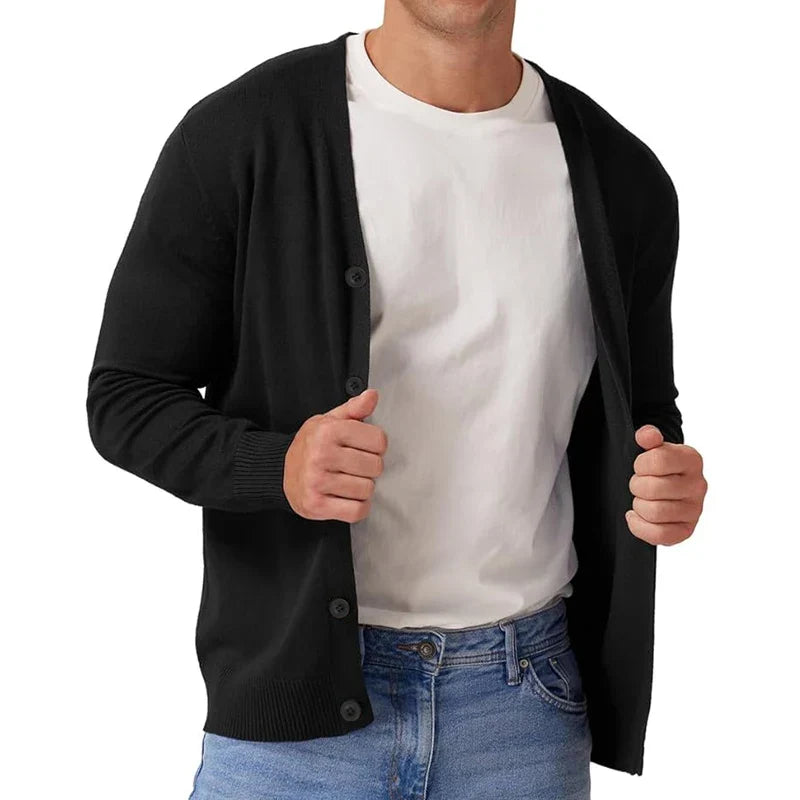 Gilet cardigan décontracté pour homme, à manches longues et col en V