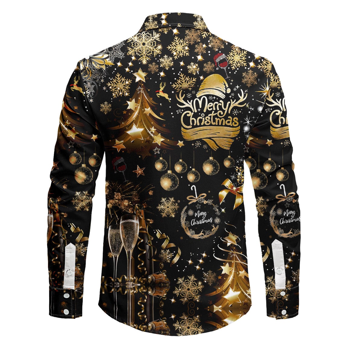 Men's Christmas Shirt with Funny Holiday Print, Spread Collar and White Button-Up Front