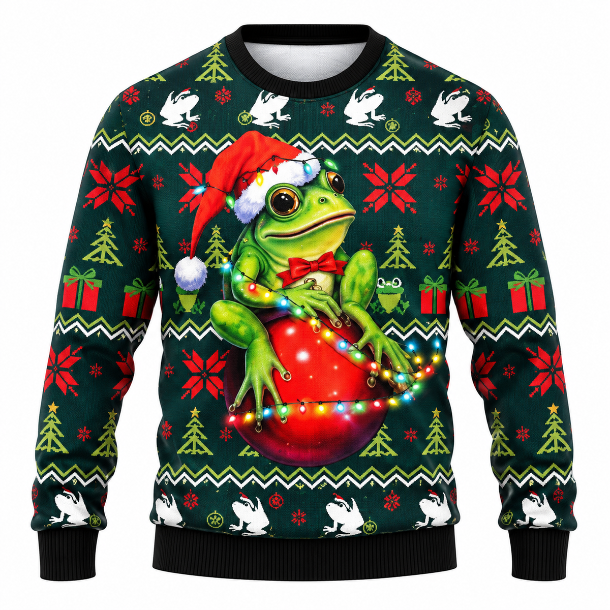 Men's Christmas Sweatshirt with Snowflake, Christmas Tree & Light Print - Casual Fit, Crew Neck & Long Sleeves