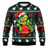 Men's Christmas Sweatshirt with Snowflake, Christmas Tree & Light Print - Casual Fit, Crew Neck & Long Sleeves