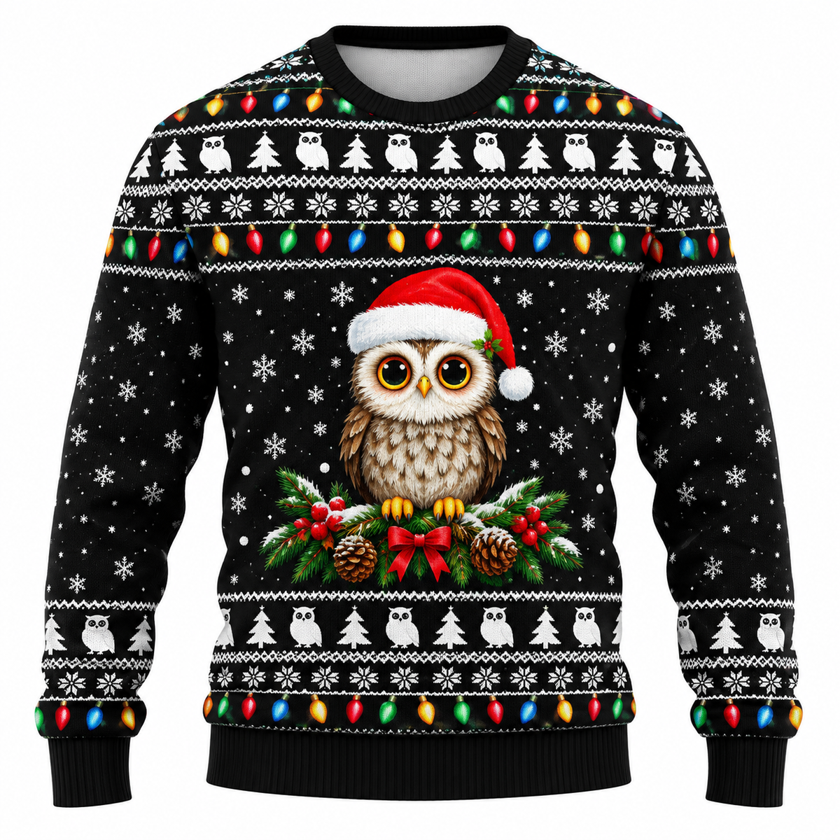 Men's Christmas Sweatshirt with Snowflake, Christmas Tree & Light Print - Casual Fit, Crew Neck & Long Sleeves