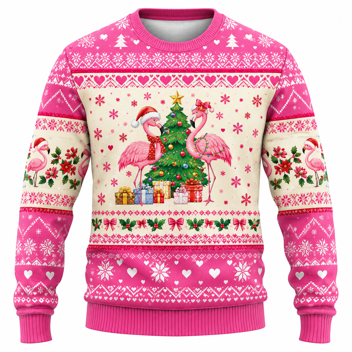 Men's Christmas Sweatshirt with Snowflake, Christmas Tree & Light Print - Casual Fit, Crew Neck & Long Sleeves