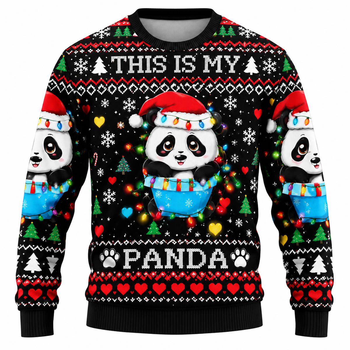 Men's Christmas Sweatshirt with Snowflake, Christmas Tree & Light Print - Casual Fit, Crew Neck & Long Sleeves