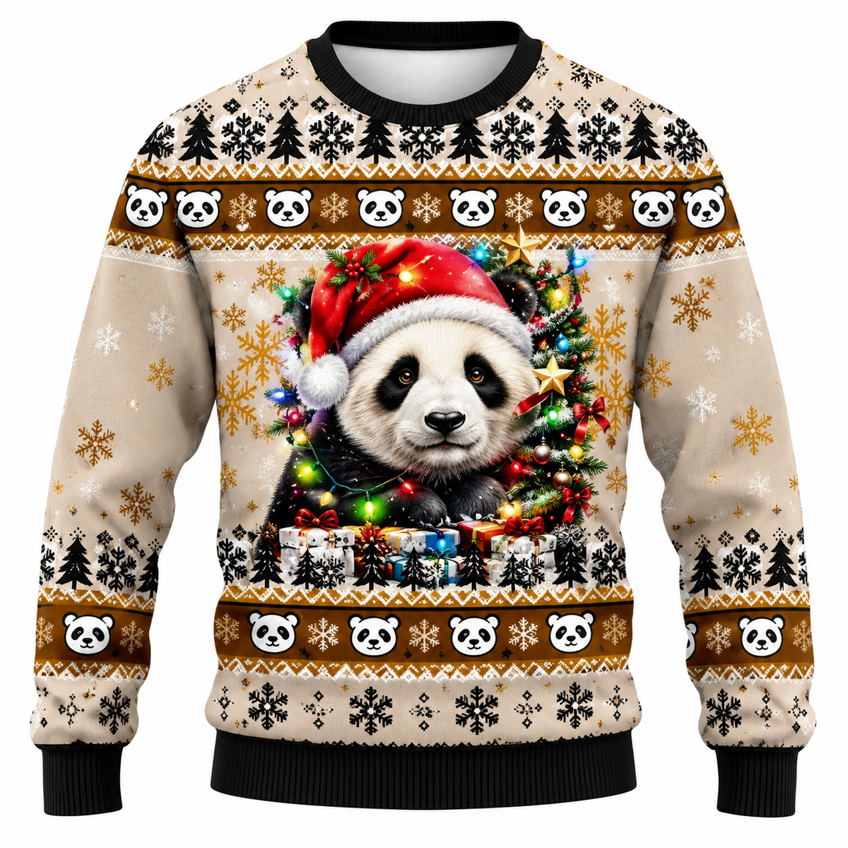 Men's Christmas Sweatshirt with Snowflake, Christmas Tree & Light Print - Casual Fit, Crew Neck & Long Sleeves