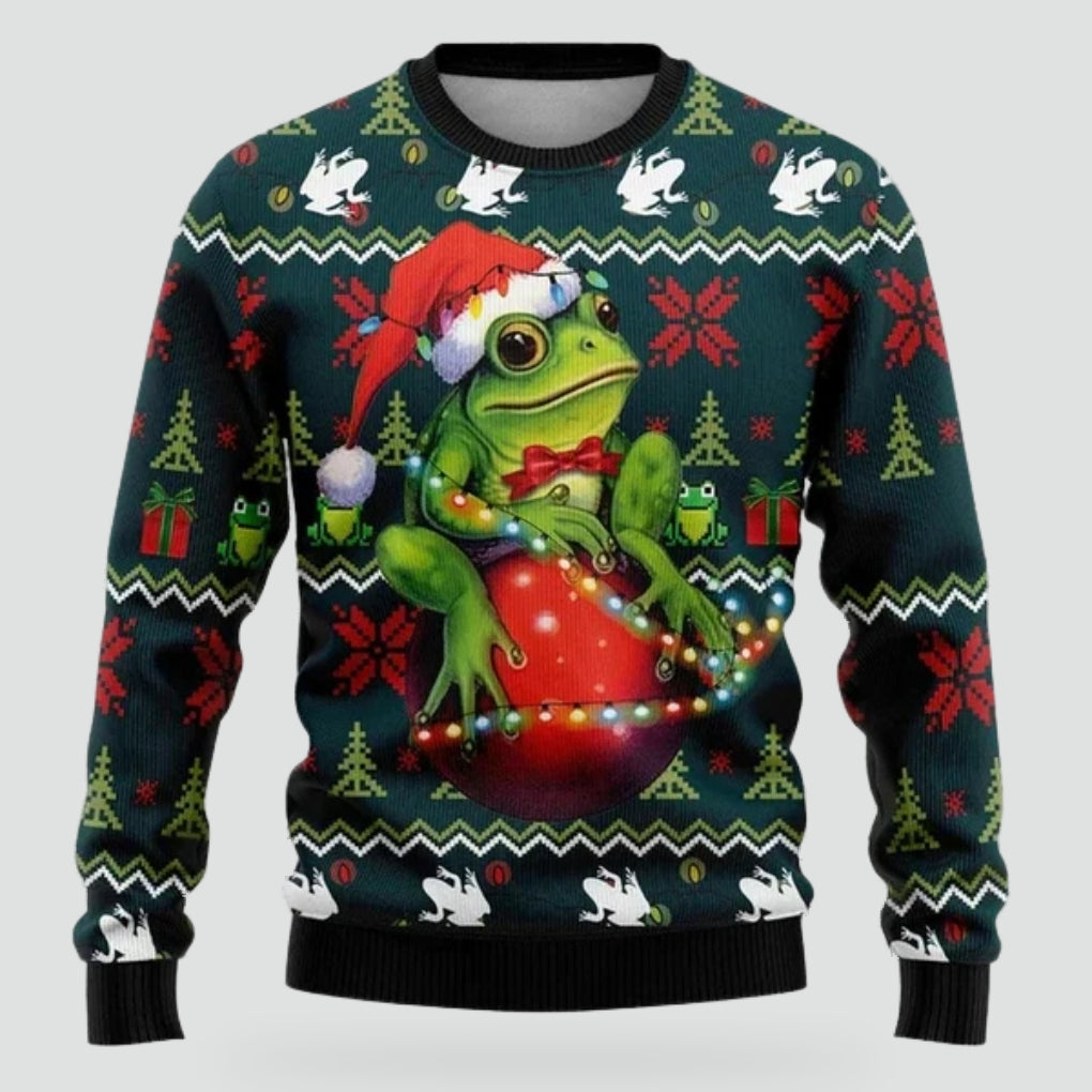 Men's Christmas Sweatshirt with Snowflake, Christmas Tree & Light Print - Casual Fit, Crew Neck & Long Sleeves