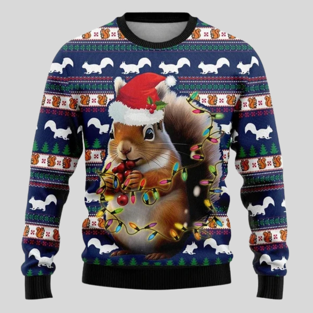 Men's Christmas Sweatshirt with Snowflake, Christmas Tree & Light Print - Casual Fit, Crew Neck & Long Sleeves