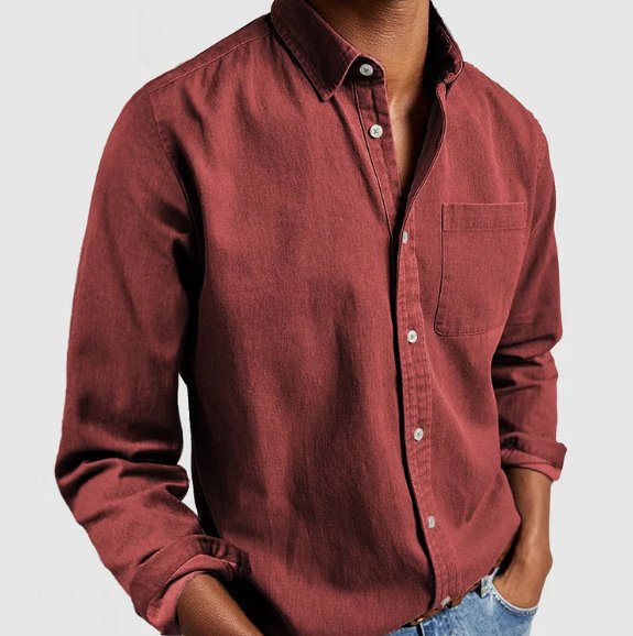 Men's Classic Denim-Style Button-Up Shirt