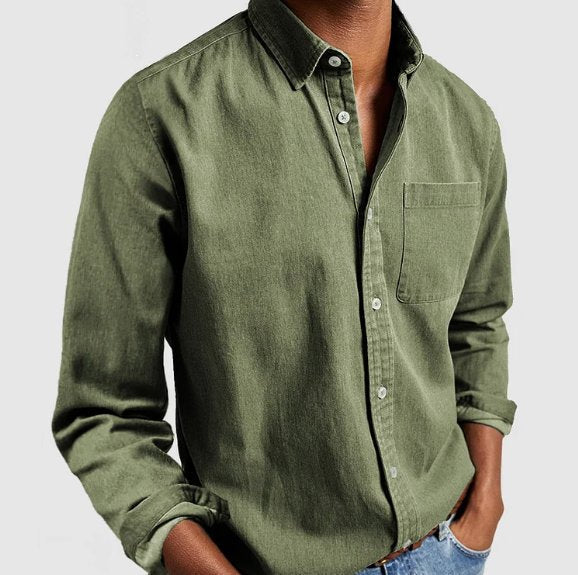 Men's Classic Denim-Style Button-Up Shirt