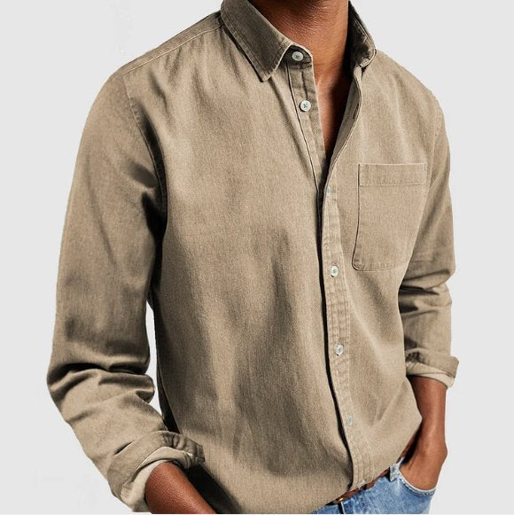 Men's Classic Denim-Style Button-Up Shirt
