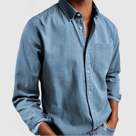 Men's Classic Denim-Style Button-Up Shirt