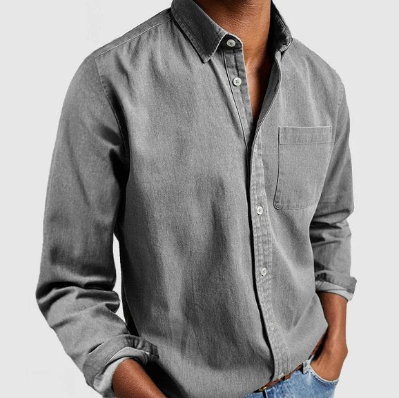 Men's Classic Denim-Style Button-Up Shirt