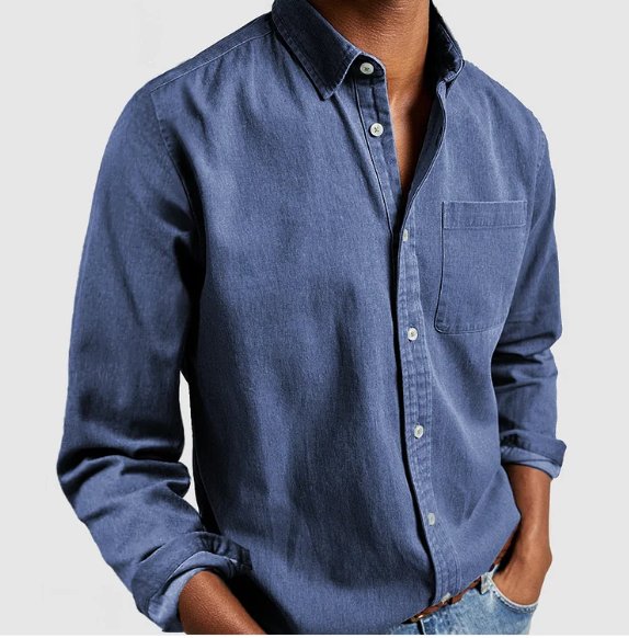Men's Classic Denim-Style Button-Up Shirt