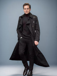 Men's Double-Breasted Trench Coat with Belted Waist
