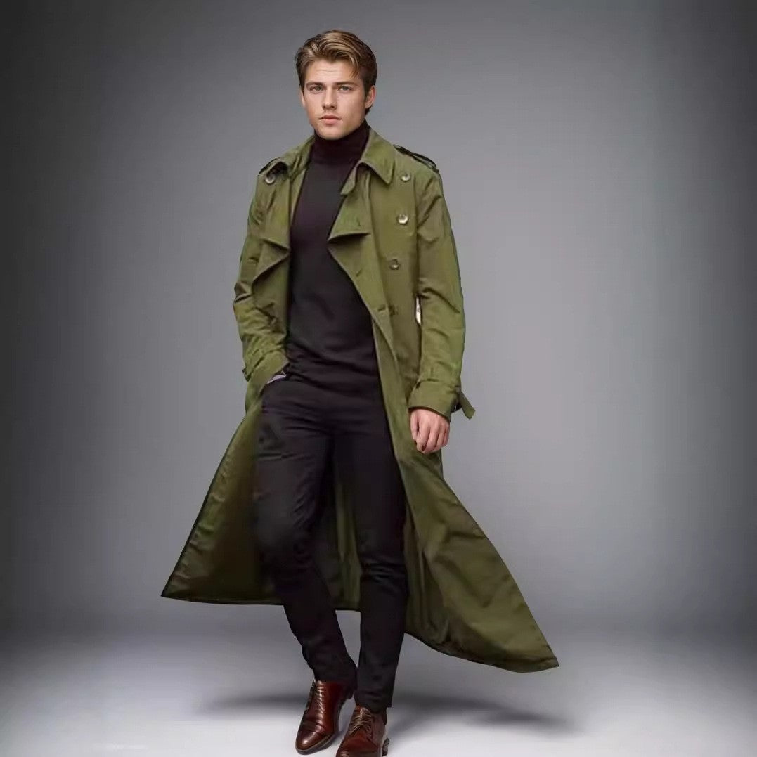 Men's Double-Breasted Trench Coat with Belted Waist