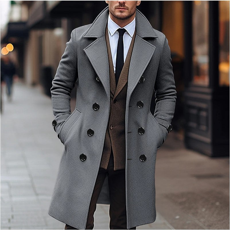 Élégant manteau en laine à double boutonnage pour homme, à larges revers et coupe professionnelle structurée