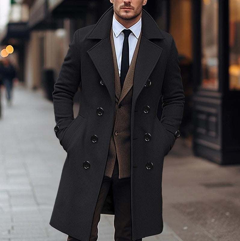 Élégant manteau en laine à double boutonnage pour homme, à larges revers et coupe professionnelle structurée