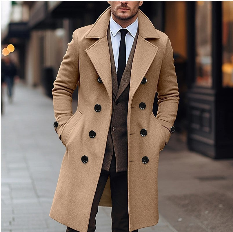 Élégant manteau en laine à double boutonnage pour homme, à larges revers et coupe professionnelle structurée