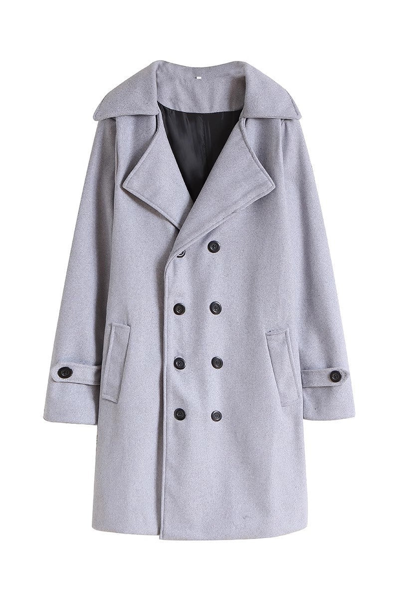 Élégant manteau en laine à double boutonnage pour homme, à larges revers et coupe professionnelle structurée