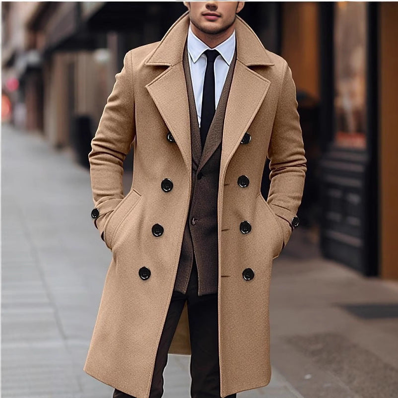 Élégant manteau en laine à double boutonnage pour homme, à larges revers et coupe professionnelle structurée